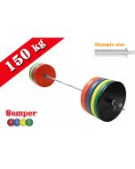 Kit Crossfit Olimpionico Dischi Bumper 150 kg con Barra 220 Cm portata 320 kg